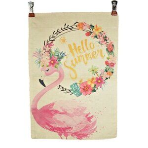 Hello Summer Flamingos 12 x 18 inches Double Sided Nylon Burlap Garden Flag